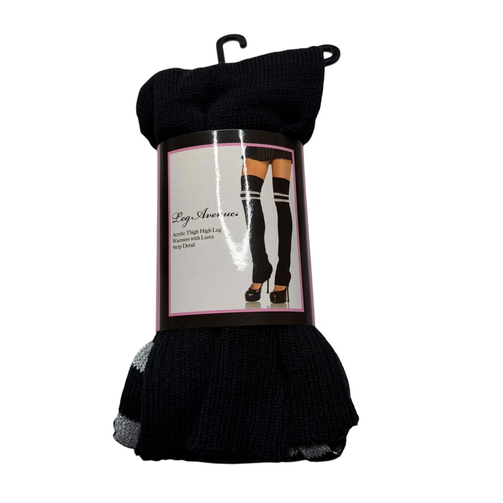 LEG AVENUE Leg Warmers Black Silver Lurex Stripe Thigh High Womens OS NEW